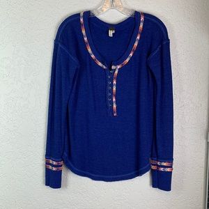 Free People S thermal waffle blue with embroidery